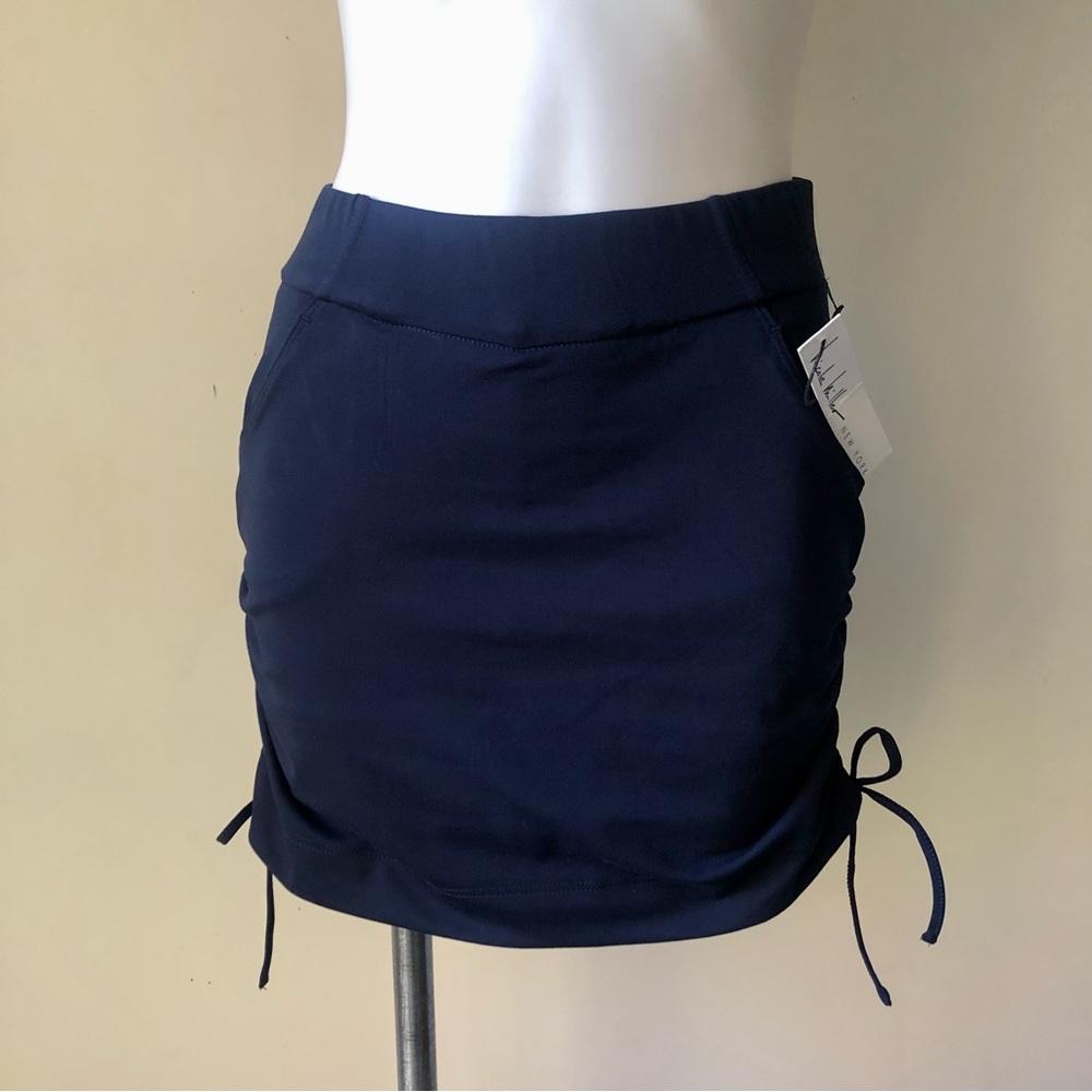 Nicole Miller New York Active Ruched Side Mini Skirt Skort, Navy XS